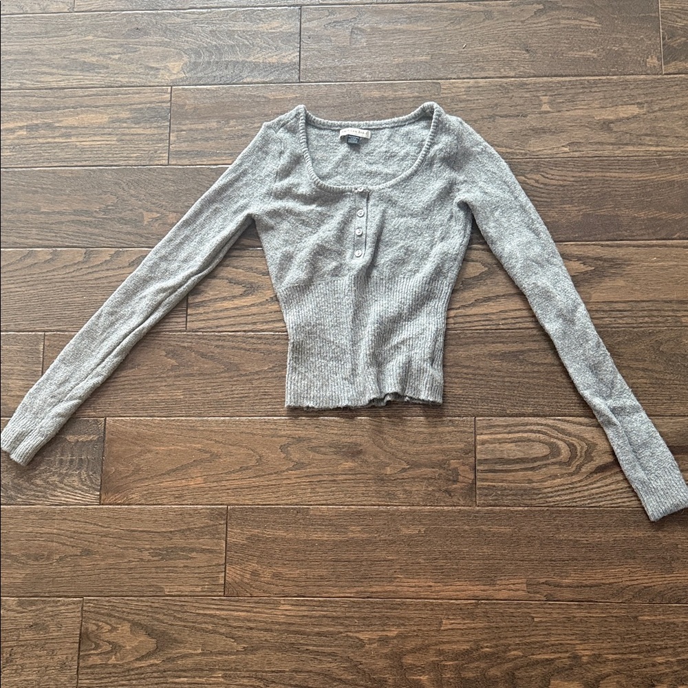American Eagle Outfitters Gray Ribbed Blouse
